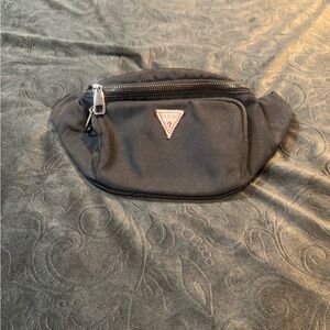 GUESS Black Belt Bag with Silver Accents
